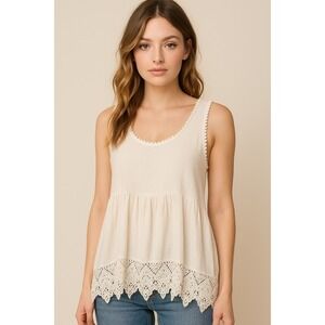 Trillium Tank Top‎ XS  Ivory White Lace Hem Boho Fairycore Cottagecore Festival